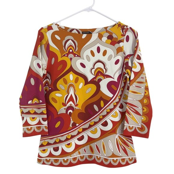 J. McLaughlin Tops - NWOT J. McLaughlin Catalina Women's Orange Geometric Pattern Long Sleeve Top XS